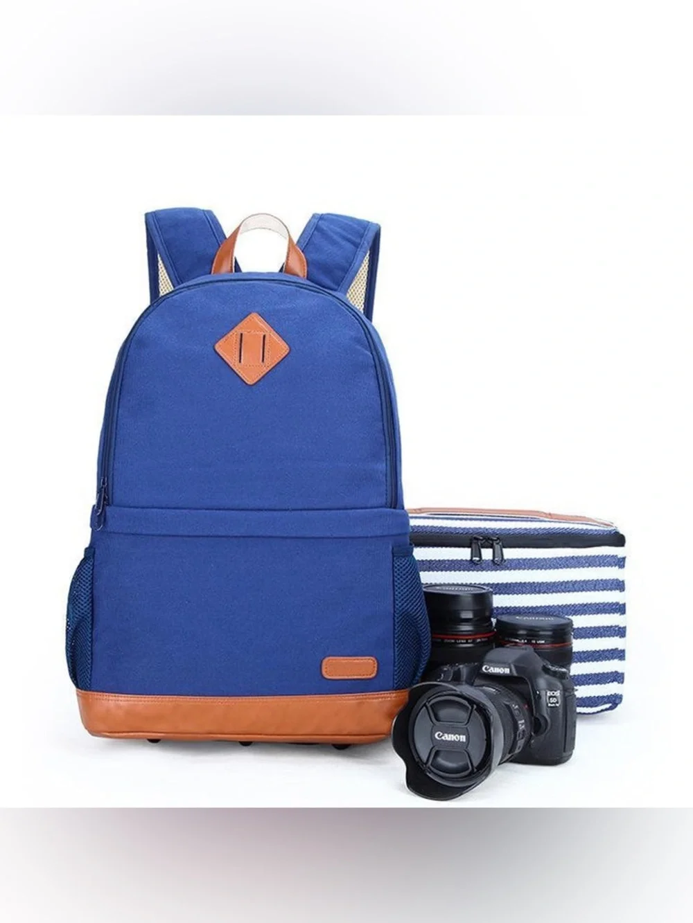 Brand New-Kattee canvas camera backpack featuring a brown faux-leather
